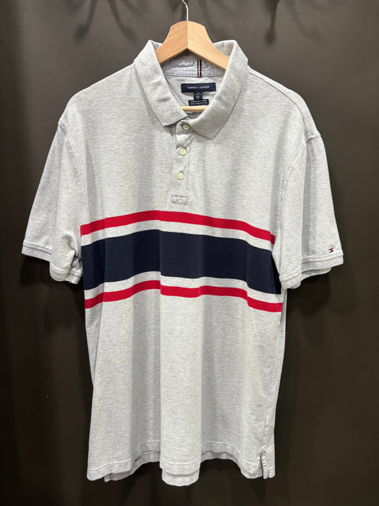 Polo Tommy Hilfiguer XXL Gris, Rayas Rojas y Azules